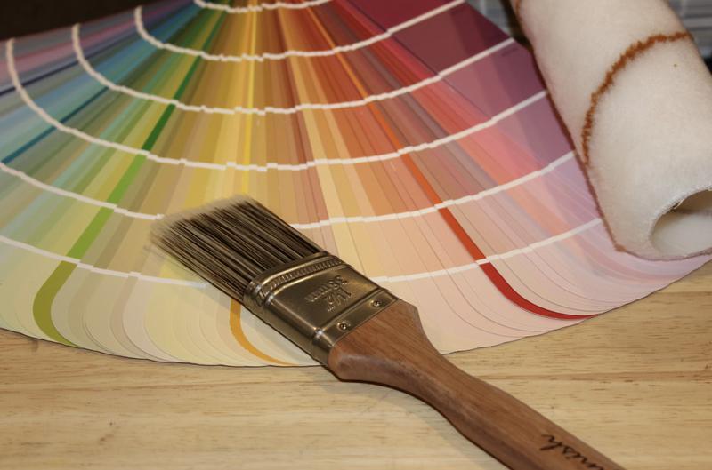 Color swatch fan with paint brush