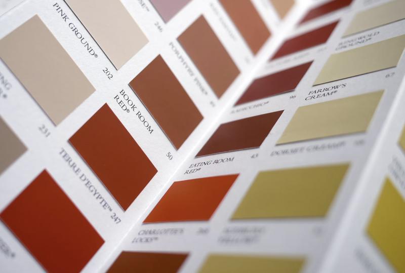 Farrow and Ball color swatches in warm tones